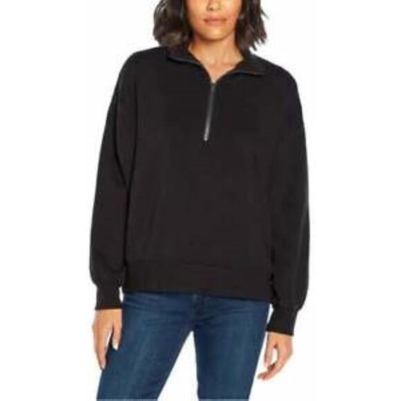 Three Dots Womens Ribbed Cuff Quarter Zip Pullover Sweater Black Size XS NWT - Picture 1 of 6